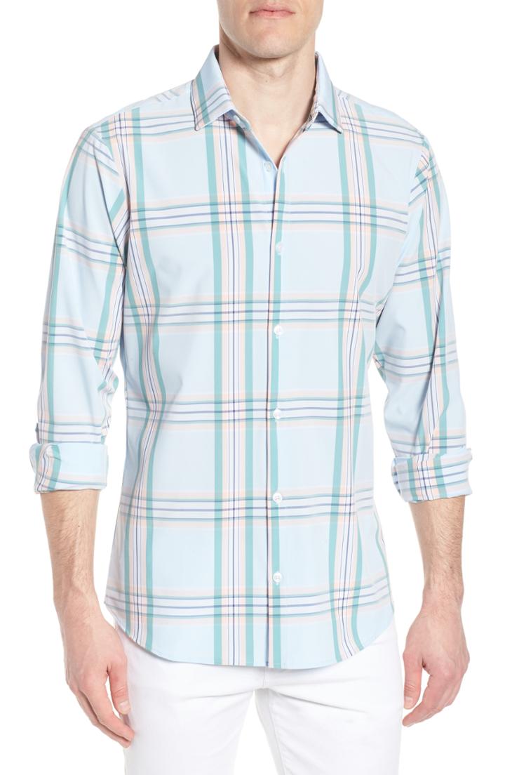Men's Mizzen+main Lynn Slim Fit Plaid Performance Sport Shirt, Size - Blue
