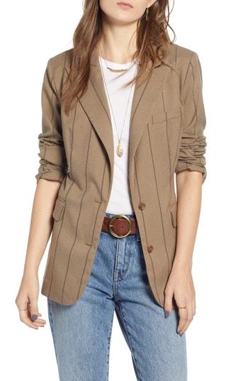 Women's Treasure & Bond Stripe Menswear Blazer, Size - Brown