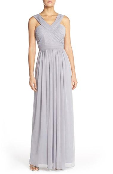 Women's Alfred Sung Shirred Chiffon V-neck Gown