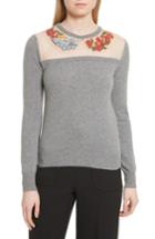 Women's Red Valentino Macrame & Floral Embellished Wool Sweater - Grey