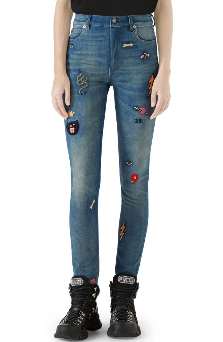 Women's Gucci Patch Embellished Skinny Jeans