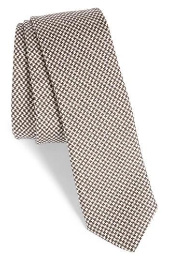 Men's Eleventy Houndstooth Silk Skinny Tie, Size - Brown