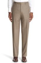 Men's Canali Flat Front Solid Wool Trousers R Eu - Beige