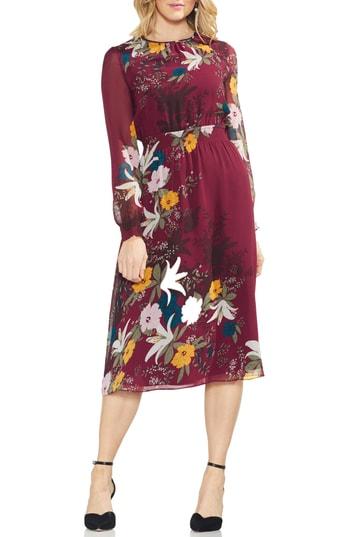 Women's Vince Camuto Autumn Botanical Cinch Waist Dress - Red