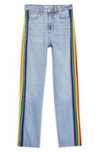 Women's Topshop Rainbow Side Straight Leg Jeans W X 30l (fits Like 24w) - Blue