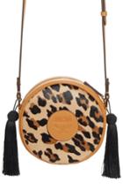 Mcm Small Leopard Tambourine Calf Hair Crossbody Bag - Brown