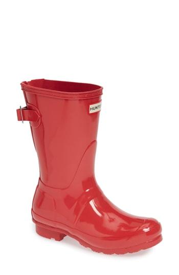 Women's Hunter Original Short Adjustable Back Gloss Rain Boot M - Red