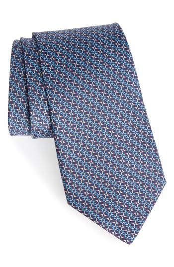 Men's Salvatore Ferragamo Forte Geometric Print Silk Tie, Size - Blue