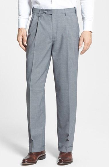 Men's Berle Self Sizer Waist Pleated Trousers X Unhemmed - Grey