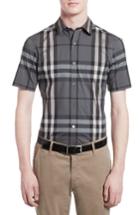 Men's Burberry Brit 'nelson' Trim Fit Short Sleeve Sport Shirt, Size - Grey