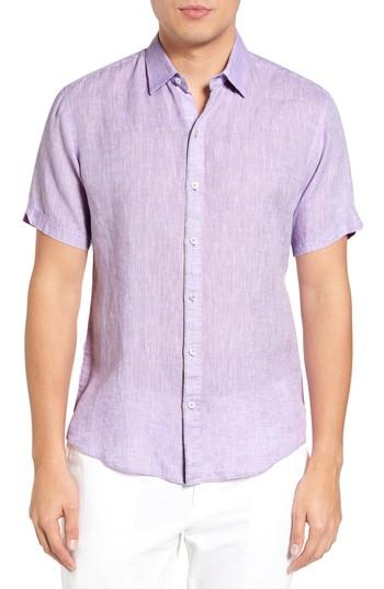 Men's Zachary Prell Kaplan Slim Fit Linen Sport Shirt, Size - Purple
