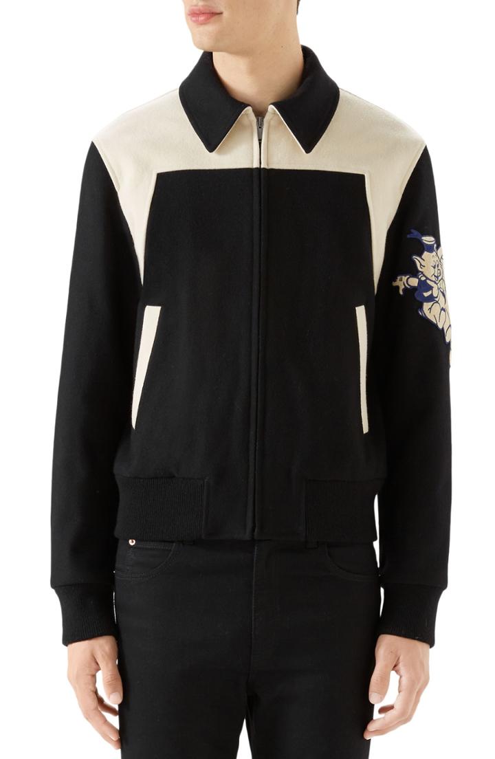 Men's Gucci Wool Bomber With Cat Applique Eu - Black