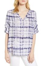 Women's Chaus Shibori Plaid Gathered Sleeve Top - Blue