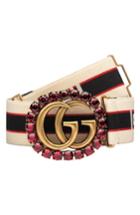 Women's Gucci Gg Crystal Logo Slider Web Stripe Belt - Ruby