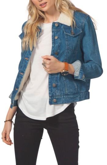 Women's Rip Curl Janis Faux Shearling Trim Denim Jacket