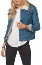 Women's Rip Curl Janis Faux Shearling Trim Denim Jacket