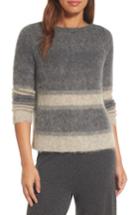 Women's Eileen Fisher Stripe Mohair & Alpaca Blend Bateau Neck Sweater, Size - Beige