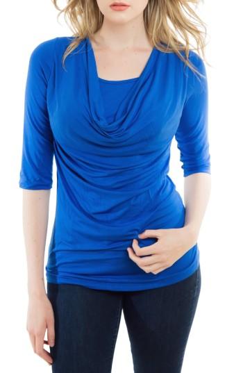 Women's Nurture-elle Cowl Neck Maternity/nursing Top, Size - Blue