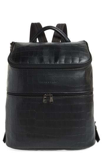 Longchamp Large Leather Backpack - Black