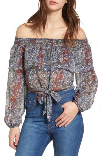 Women's Band Of Gypsies Off The Shoulder Tie Waist Top - Blue