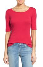 Petite Women's Caslon Ballet Neck Cotton & Modal Knit Elbow Sleeve Tee P - Red