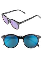 Women's Diff Charlie 48mm Mirrored Polarized Round Retro Sunglasses - Black White/ Blue