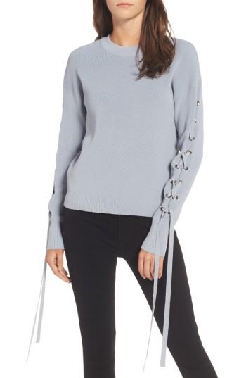 Women's J.o.a. Lace-up Sleeve Sweater - Blue