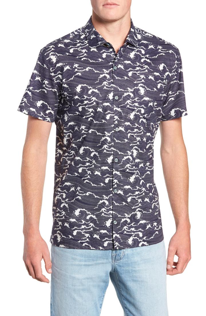 Men's Tori Richard Ebb & Flow Trim Fit Camp Shirt, Size - Blue