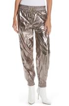 Women's Grey Jason Wu Metallic Foil Drawstring Pants - Metallic