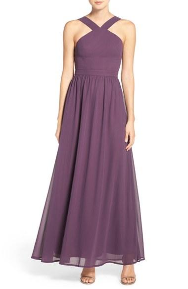 Women's Lulus Cross Neck A-line Chiffon Gown