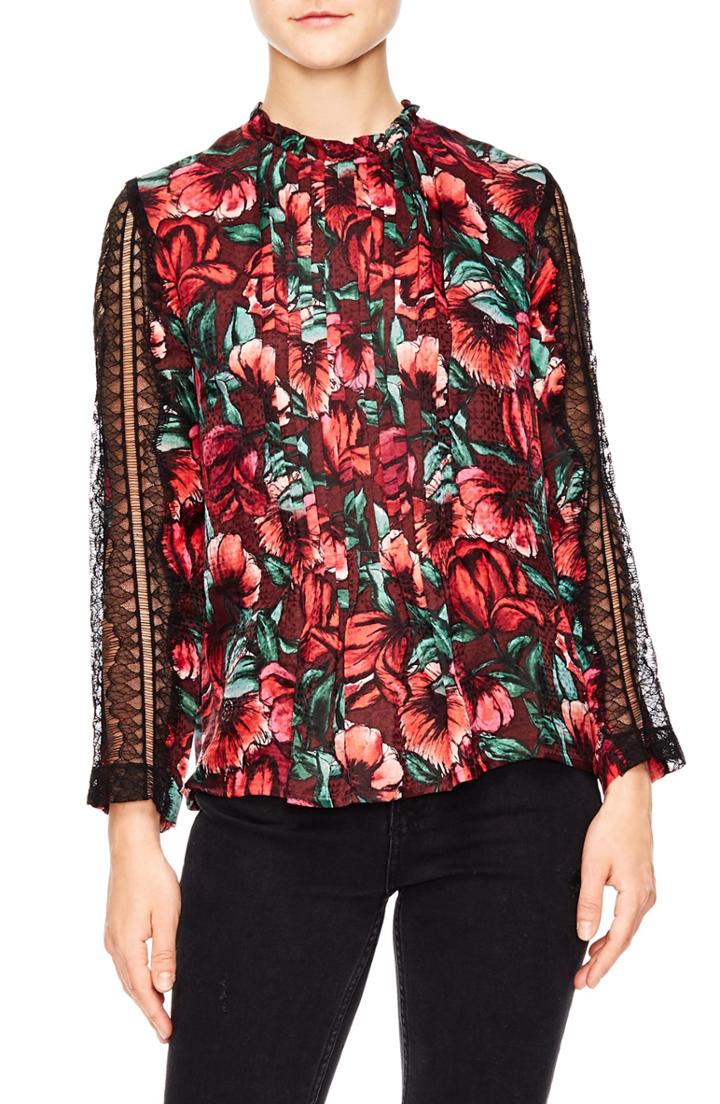 Women's Sandro Fleur Lace Trim Blouse