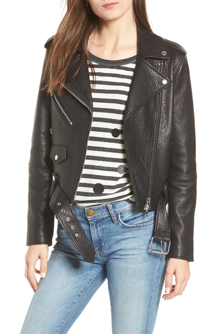 Women's Current/elliott The Biker Lambskin Leather Jacket