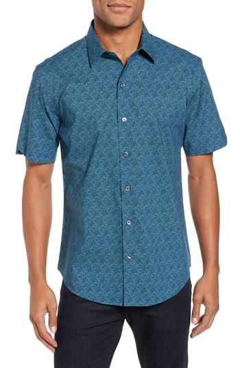 Men's Zachary Prell Machnee Slim Fit Print Sport Shirt, Size - Blue