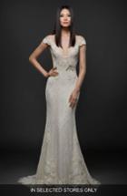 Women's Lazaro Embroidered Lace Cap Sleeve Gown, Size In Store Only - Ivory