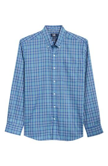 Men's Cutter & Buck Charlie Easy Care Plaid Sport Shirt, Size - Blue