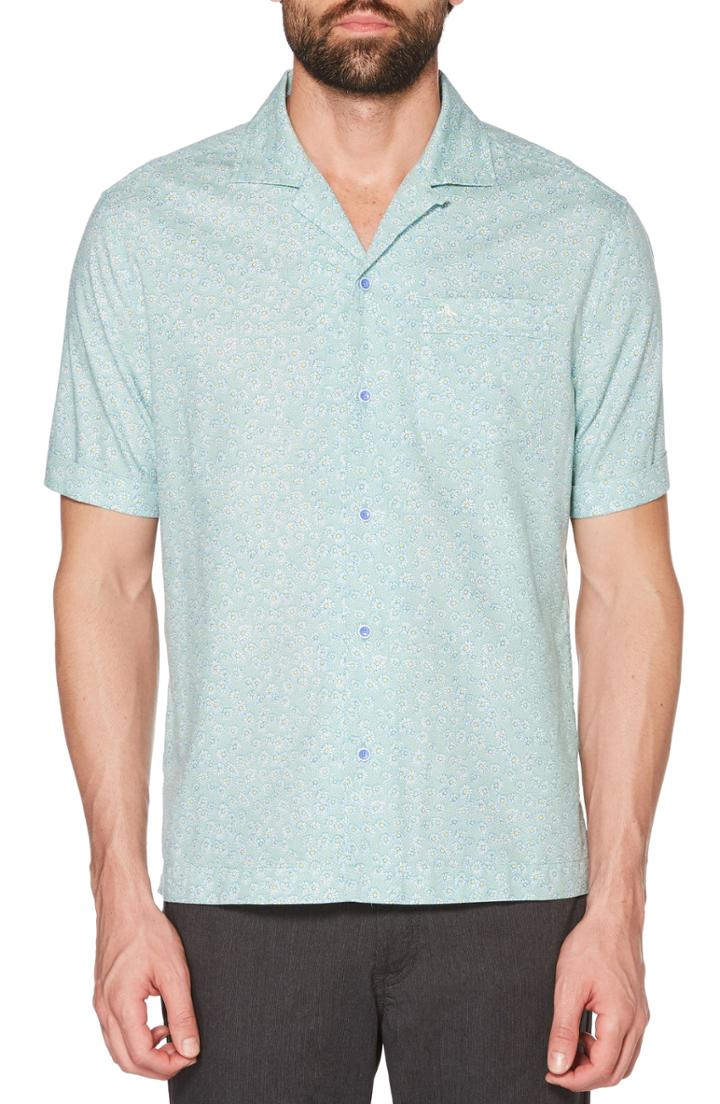 Men's Original Penguin Daisy Print Woven Shirt, Size - Green