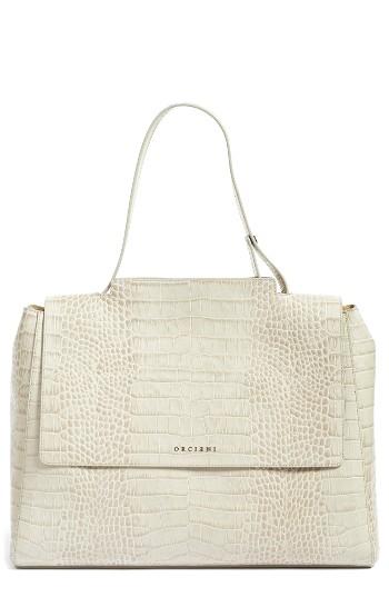 Orciani Croc Embossed Leather Shoulder Bag - Ivory