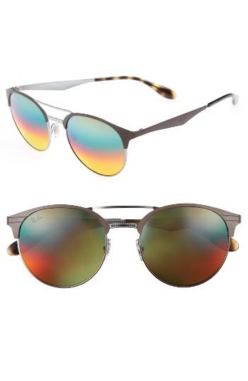 Women's Ray-ban Highstreet 54mm Round Sunglasses - Brown/ Orange Mirror