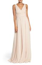 Women's Amsale 'justine' Double V-neck Chiffon Gown - Metallic