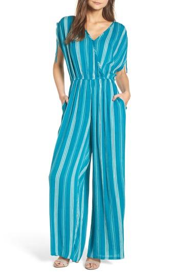 Women's Band Of Gypsies Stripe Wide Leg Jumpsuit - Blue/green
