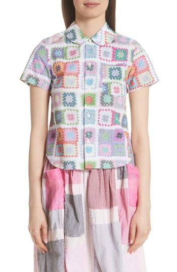 Women's Tricot Comme Des Garcons Crochet Print Top - White