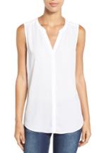 Women's Nydj Print Pleat Back Sleeveless Split Neck Blouse, Size - White