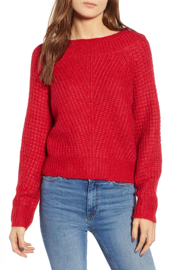 Women's Leith Chunky Crewneck Pullover Sweater, Size - Red