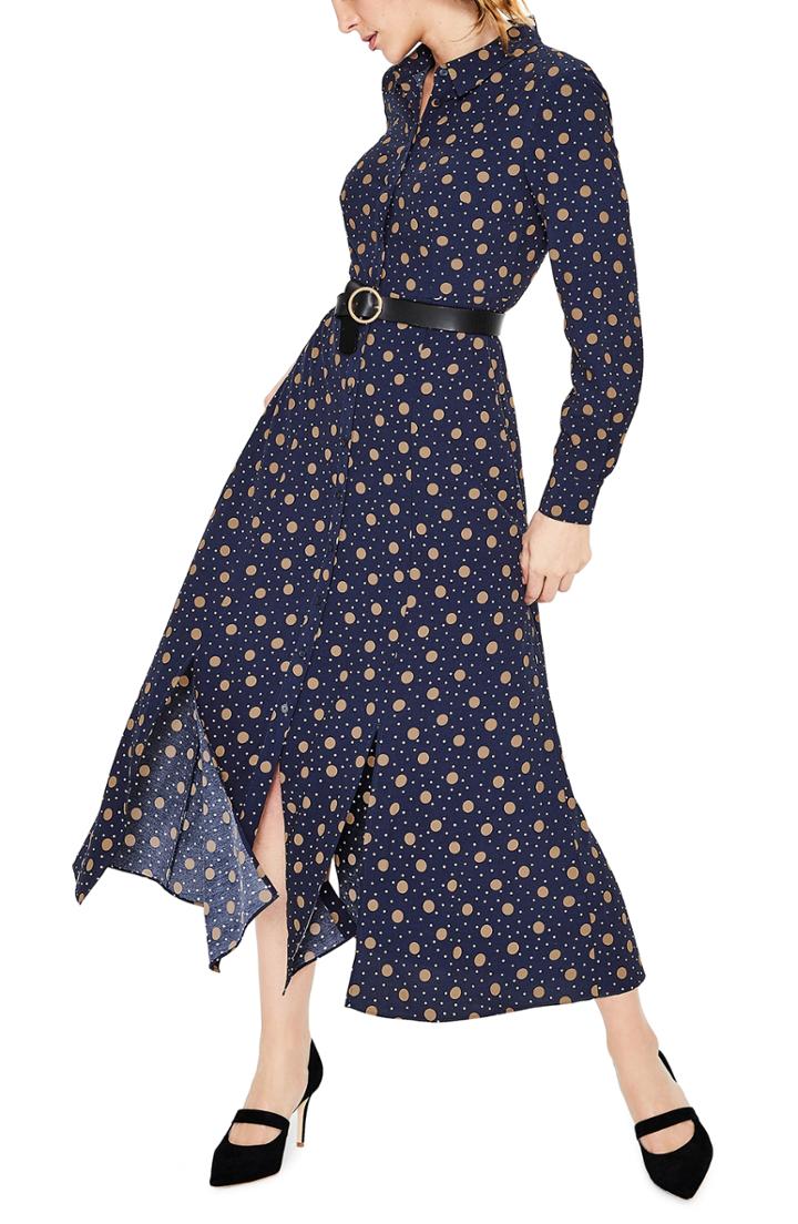 Women's Boden Polka Dot Midi Shirtdress - Blue