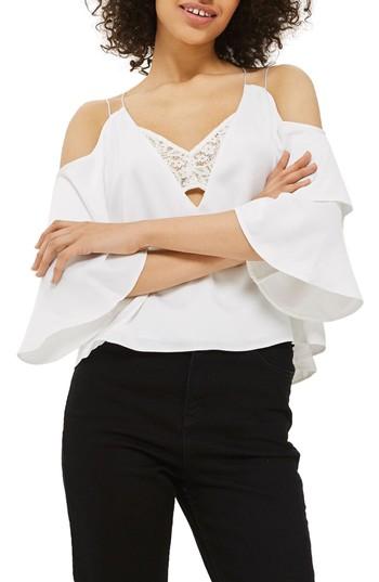 Women's Topshop Double Sleeve Lace Camisole Top Us (fits Like 0) - Ivory