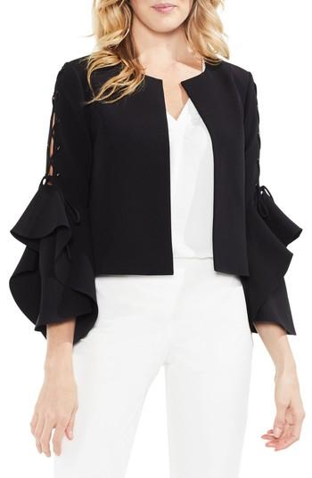 Women's Vince Camuto Lace-up Ruffle Sleeve Jacket - Black