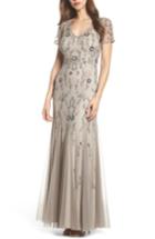 Women's Adrianna Papell Floral Beaded Gown - Metallic