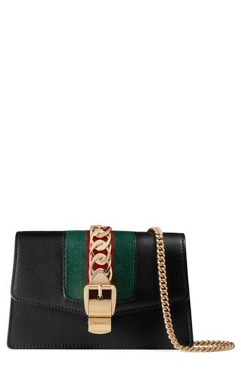 Women's Gucci Super Mini Sylvie Chain Wallet - Black
