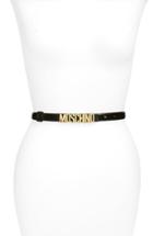 Women's Moschino Logo Plate Skinny Leather Belt - Black