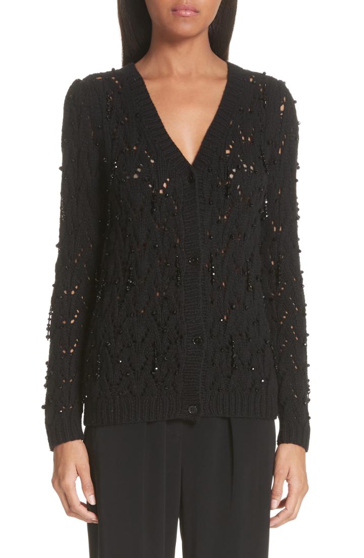 Women's Co Beaded Wool & Cashmere Cardigan - Black